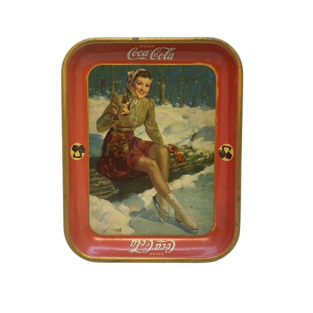 Vintage 1941 Coca Cola Advertising Serving Tin Tray Girl Ice Skating